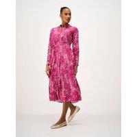 Crew Clothing Floral Notch Neck Midi Shirt Dress Navy Mix