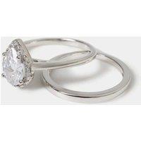 M&S Platinum Plated 2 Pack Pear Stone Ring Silver