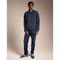 Boss Cotton Rich Collared Zip Up Short Jacket Navy