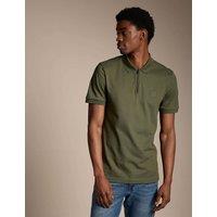 Boss Slim Fit Cotton Rich Zip Polo Shirt Khaki