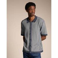 Boss Pure Cotton Striped Knitted Polo Shirt Navy