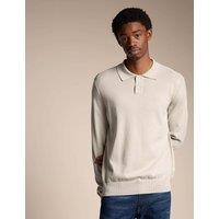 Boss Cotton Rich Knitted Polo Shirt Beige
