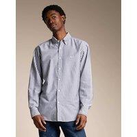 Boss Regular Fit Cotton Blend Striped Shirt Blue