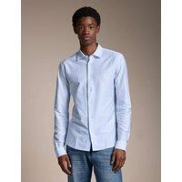 Boss Slim Fit Pure Cotton Striped Shirt Light Blue