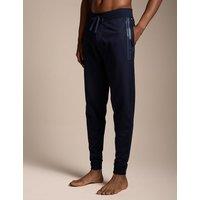 Boss Authentic Cotton Terry Joggers With Logo And Stripe Navy