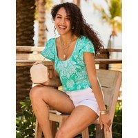 SOSANDAR Printed Scoop Neck Ruffle Sleeve Top Aqua Mix