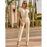 SOSANDAR Belted Tapered Ankle Grazer Trousers Ecru
