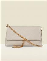 SOSANDAR Chain Strap Tassel Flap Clutch Bag Ivory