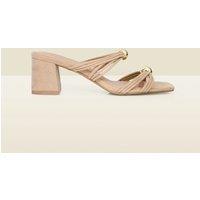 SOSANDAR Block Heel Square Toe Mules Natural