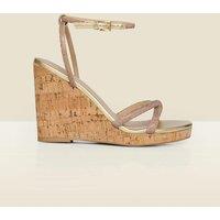 SOSANDAR Metallic Diamante Wedge Espadrilles Gold