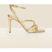 SOSANDAR Metallic Strappy Stiletto Heel Sandals Gold