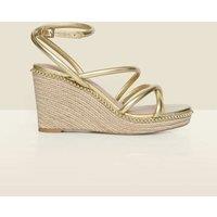 SOSANDAR Metallic Studded Strappy Wedge Espadrilles Gold