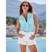 SOSANDAR Linen Blend Collared Flap Pocket Shirt Aqua