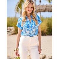 SOSANDAR Animal Print Collared Shirt Blue Mix