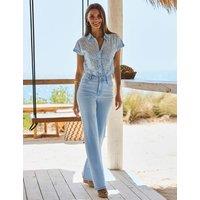 SOSANDAR Pure Cotton Broderie Button Through Shirt Blue