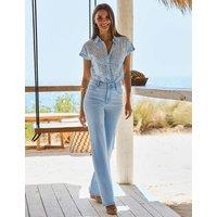 SOSANDAR Pure Cotton Broderie Button Through Shirt Blue