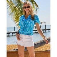 SOSANDAR Printed Pom Pom Tie Neck Top Blue Mix