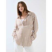JoJo Maman Bb Maternity Pure Cotton Striped Button Through Shirt Natural Mix