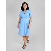 JoJo Maman Bb Maternity Pure Cotton V-Neck Mini Dress Light Blue