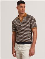 Ted Baker Geometric Jacquard Polo Shirt Brown Mix