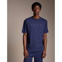 Hugo Cotton Rich Ribbed Logo T-Shirt Navy