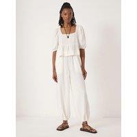 HUSH Linen Rich Barrel Leg Beach Trousers White