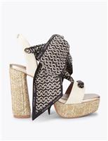 Satin Scarf Block Heel Platform Sandals