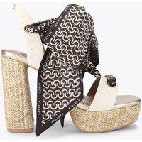 Carvela Satin Scarf Block Heel Platform Sandals Cream Mix