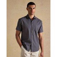 Joules Linen Blend Printed Short Sleeve Shirt Navy Mix