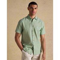 Joules Regular Fit Linen Rich Short Sleeve Shirt Green Mix