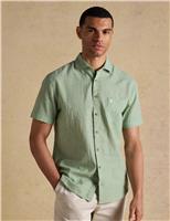 Joules Regular Fit Linen Rich Short Sleeve Shirt Green Mix