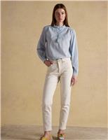 Joules Pure Cotton Striped Ruffle Neck Blouse Blue Mix