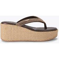 Carvela Embellished Wedge Flatform Toe Thong Sandals Brown