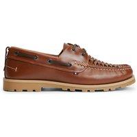 Tommy Hilfiger Leather Braided Boat Shoes Tan