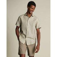 Charles Tyrwhitt Cotton Linen Blend Printed Short Sleeve Shirt Sage Mix