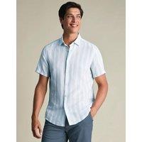 Charles Tyrwhitt Cotton Linen Blend Printed Short Sleeve Shirt Light Blue Mix