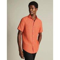 Charles Tyrwhitt Slim Fit Pure Linen Short Sleeve Shirt Orange