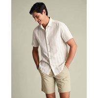 Charles Tyrwhitt Cotton Linen Blend Printed Short Sleeve Shirt Stone
