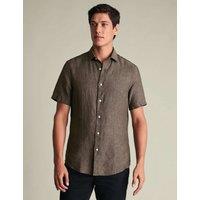 Charles Tyrwhitt Slim Fit Pure Linen Short Sleeve Shirt Brown