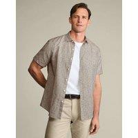 Charles Tyrwhitt Cotton Linen Blend Printed Short Sleeve Shirt Brown Mix