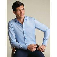 Charles Tyrwhitt Slim Fit Non Iron Pure Cotton Textured Shirt Blue
