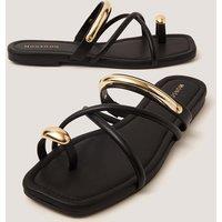 Monsoon Ankle Strap Flat Toe Loop Sandals Black
