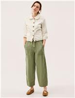 Monsoon Cotton Rich Barrel Leg Cropped Trousers Khaki