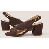 Monsoon Leather Crossover Buckle Block Heel Sandals Chocolate