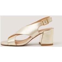 Monsoon Leather Crossover Buckle Block Heel Sandals Gold