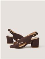 Monsoon Leather Crossover Buckle Block Heel Sandals Gold