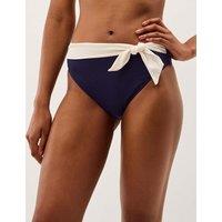 Monsoon Tie Front High Waisted Bikini Bottoms Navy