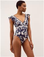 Floral Ruffle Plunge Swimsuit