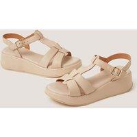 Monsoon Leather Buckle Ankle Strap Flatform Sandals Ivory
