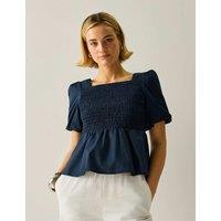 Regatta Diani Pure Cotton Shirred Peplum Top Navy
